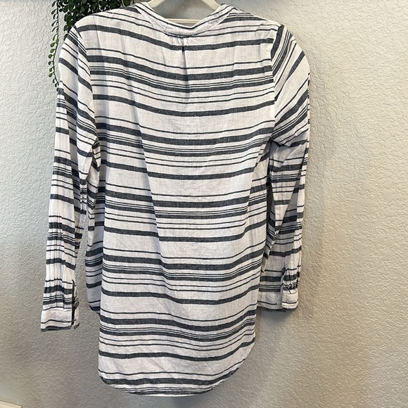 Beachlunchlounge Linen Blend Striped Split Neck Long Sleeve Tunic Top M - Picture 7 of 7